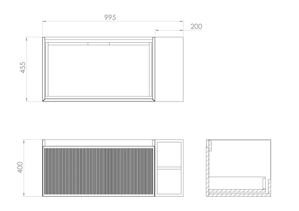 Saneux Monument 100cm Kit - 80cm 1 Drawer Wall Mounted Unit, 20cm Spacer & 100cm Countertop - Matte Black