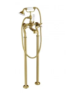 Just Taps Grosvenor Pinch Freestanding Bath Shower Mixer With Kit Light Gold
