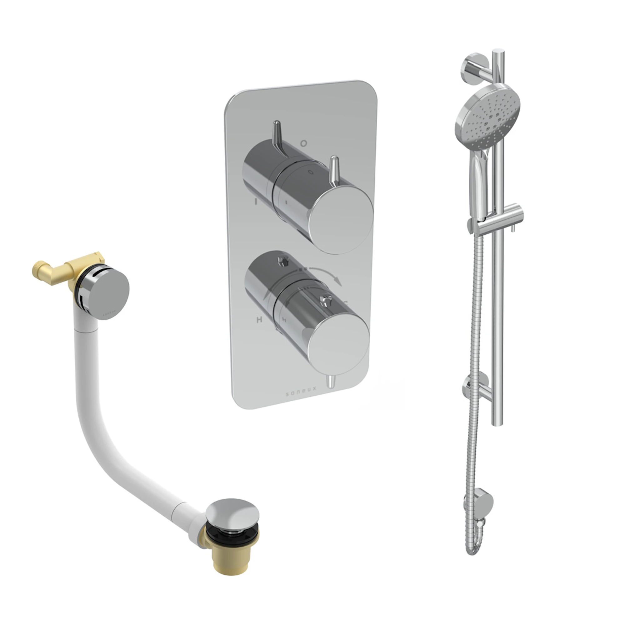 Saneux Eden 2 Way Shower Kit - W/ 3 Function Handset & Slider Rail & Bath Filler - Brushed Nickel