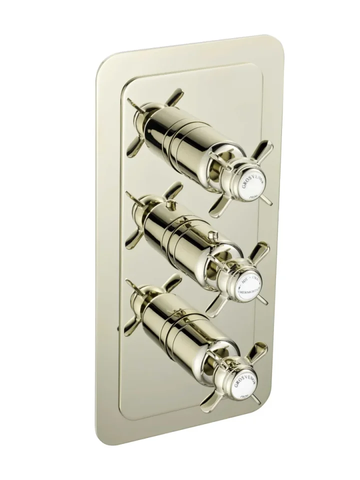Just Taps Grosvenor Pinch Thermo Concealed 3 Outlet Shower Valve- Vertical Nickel product image - Image 1