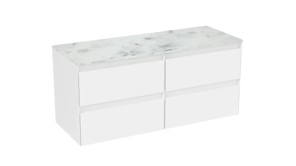 Saneux Uni 120cm 4 Drawer Wall Mounted Unit - Matte White detail view - Image 3