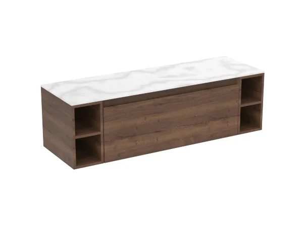 Saneux Uni 140cm Kit - 100cm 2 Drawer Wall Mounted Unit, 2 X 20cm Spacers & 140cm Countertop