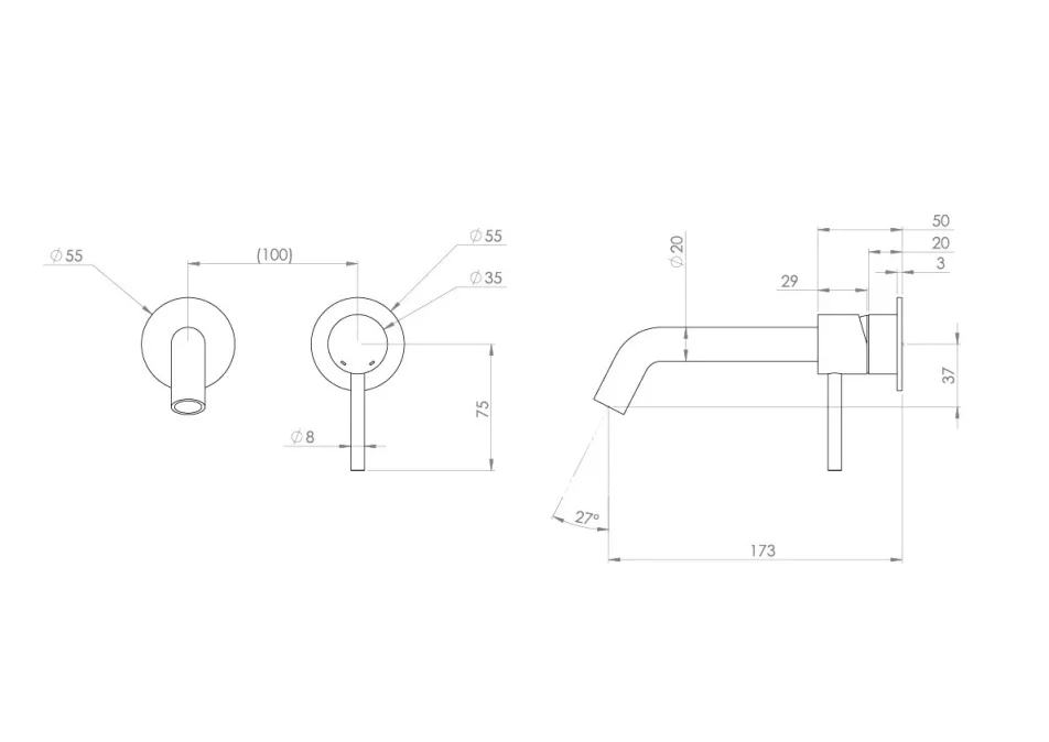 Saneux Cos 2 Plate Wall Mounted Basin Mixer Kit - W/ Classic Spout (170mm) W/ Classic Handle - Brushed Brass (pvd) detail view - Image 2