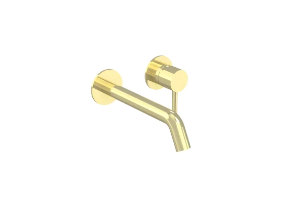 Saneux Cos 2 Plate Wall Mounted Basin Mixer Kit - W/ Classic Spout (170mm) W/ Classic Handle - Brushed Brass (pvd)