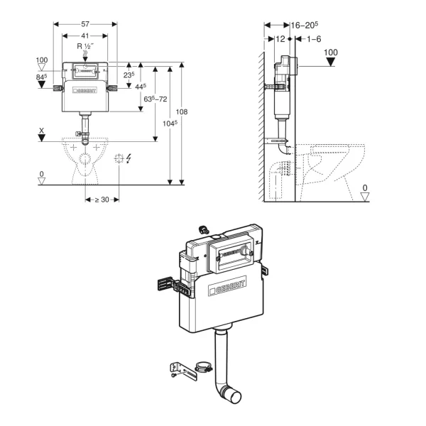 Geberit Delta 120mm Concealed Cistern (excl. Flush Plate)