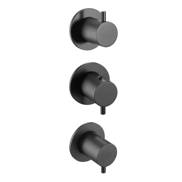 Just Taps Vos Modular 3 Handle 3 Outlet Thermostatic Shower Valve Matt Black