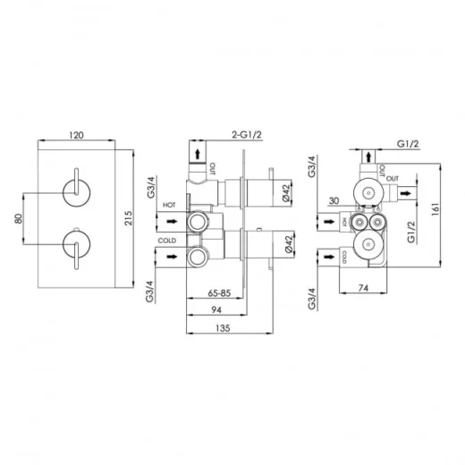 Just Taps 2 Hole 2 Outlet detail view - Image 2