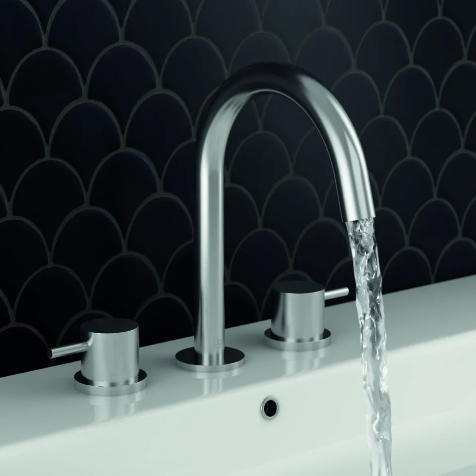Just Taps Inox 3 Hole Deck Mounted Basin Mixer detail view - Image 2