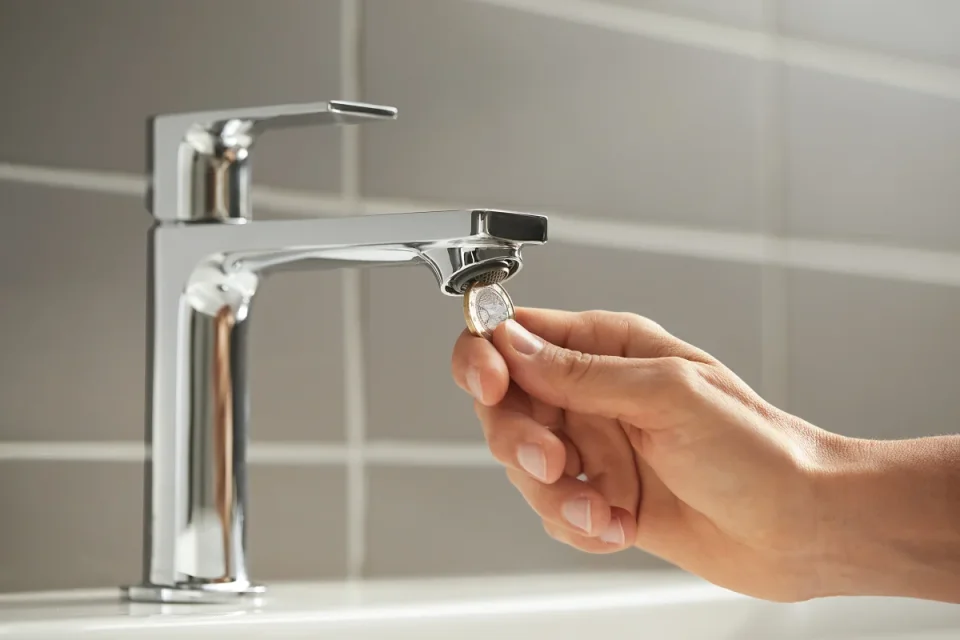Hansgrohe Rebris E Single Lever Basin Mixer 110 Coolstart Without Waste Set Chrome detail view - Image 3