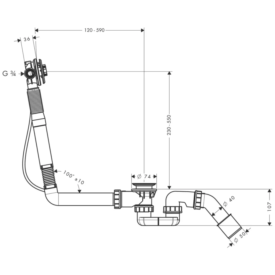 Hansgrohe Exafill S Basic Set For Bath Filler With Waste And Overflow Set For Large Bathtubs detail view - Image 3