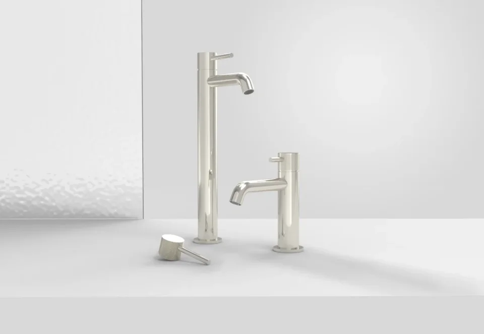 Saneux Cos Tall Basin Mixer Kit - W/ Fluted Handle - Brushed Nickel (pvd) detail view - Image 2