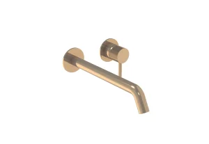 Saneux Cos 2 Plate Wall Mounted Basin Mixer Kit - W/ Long Spout (220mm) W/ Knurled Handle - Brushed Bronze (pvd)
