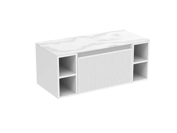 Saneux Monument 100cm Kit - 60cm 1 Drawer Wall Mounted Unit, 2 X 20cm Spacers & 100cm Countertop - Matte White
