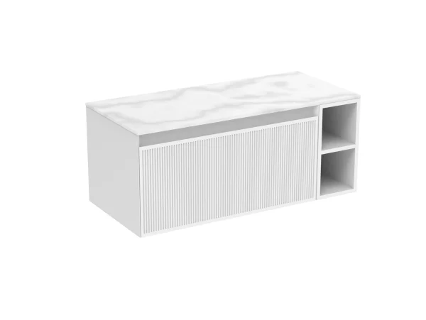 Saneux Monument 100cm Kit - 80cm 1 Drawer Wall Mounted Unit, 20cm Spacer & 100cm Countertop - Matte White