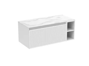 Saneux Monument 100cm Kit - 80cm 1 Drawer Wall Mounted Unit, 20cm Spacer & 100cm Countertop - Matte White