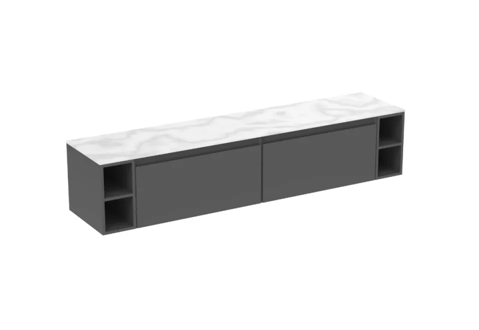 Saneux Uni 200cm Kit - 2 X 80cm 1 Drawer Wall Mounted Unit, 2 X 20cm Spacers & 200cm Countertop - Matte Anthracite detail view - Image 4