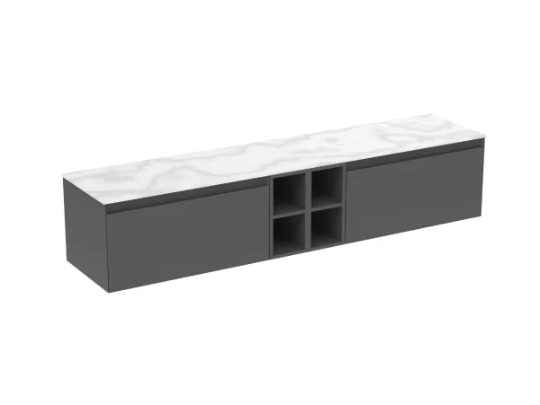 Saneux Uni 200cm Kit - 2 X 80cm 1 Drawer Wall Mounted Unit, 2 X 20cm Spacers & 200cm Countertop - Matte Anthracite