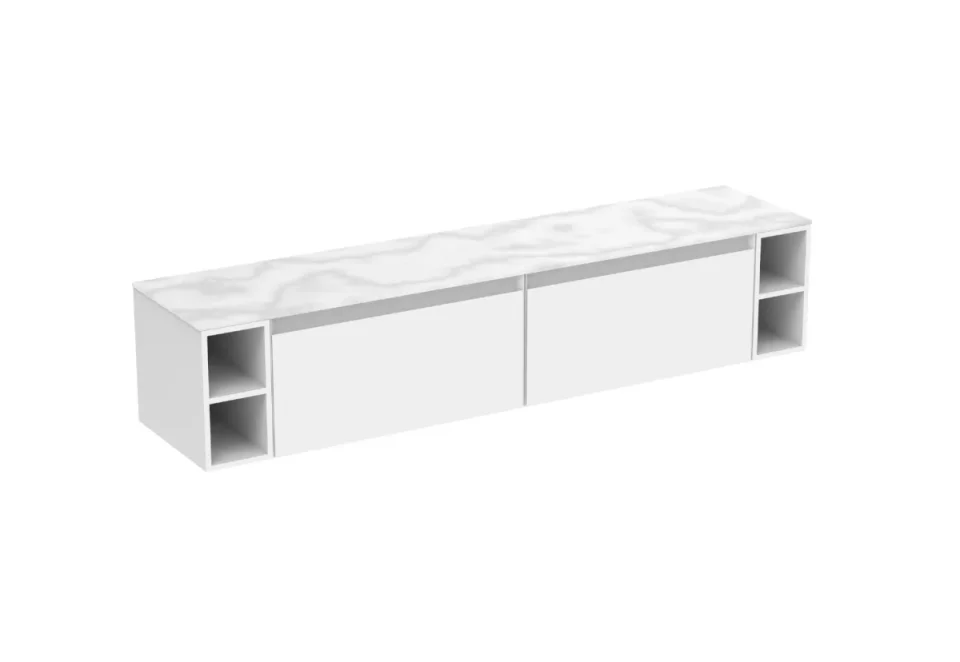 Saneux Uni 200cm Kit - 2 X 80cm 1 Drawer Wall Mounted Unit, 2 X 20cm Spacers & 200cm Countertop - Matte White detail view - Image 4