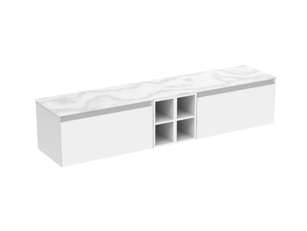 Saneux Uni 200cm Kit - 2 X 80cm 1 Drawer Wall Mounted Unit, 2 X 20cm Spacers & 200cm Countertop - Matte White
