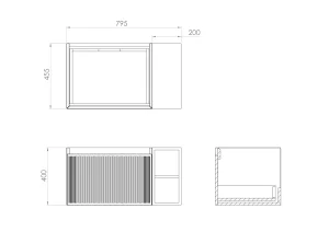 Saneux Monument 80cm Kit - 60cm 1 Drawer Wall Mounted Unit, 20cm Spacer & 80cm Countertop - Matte Black