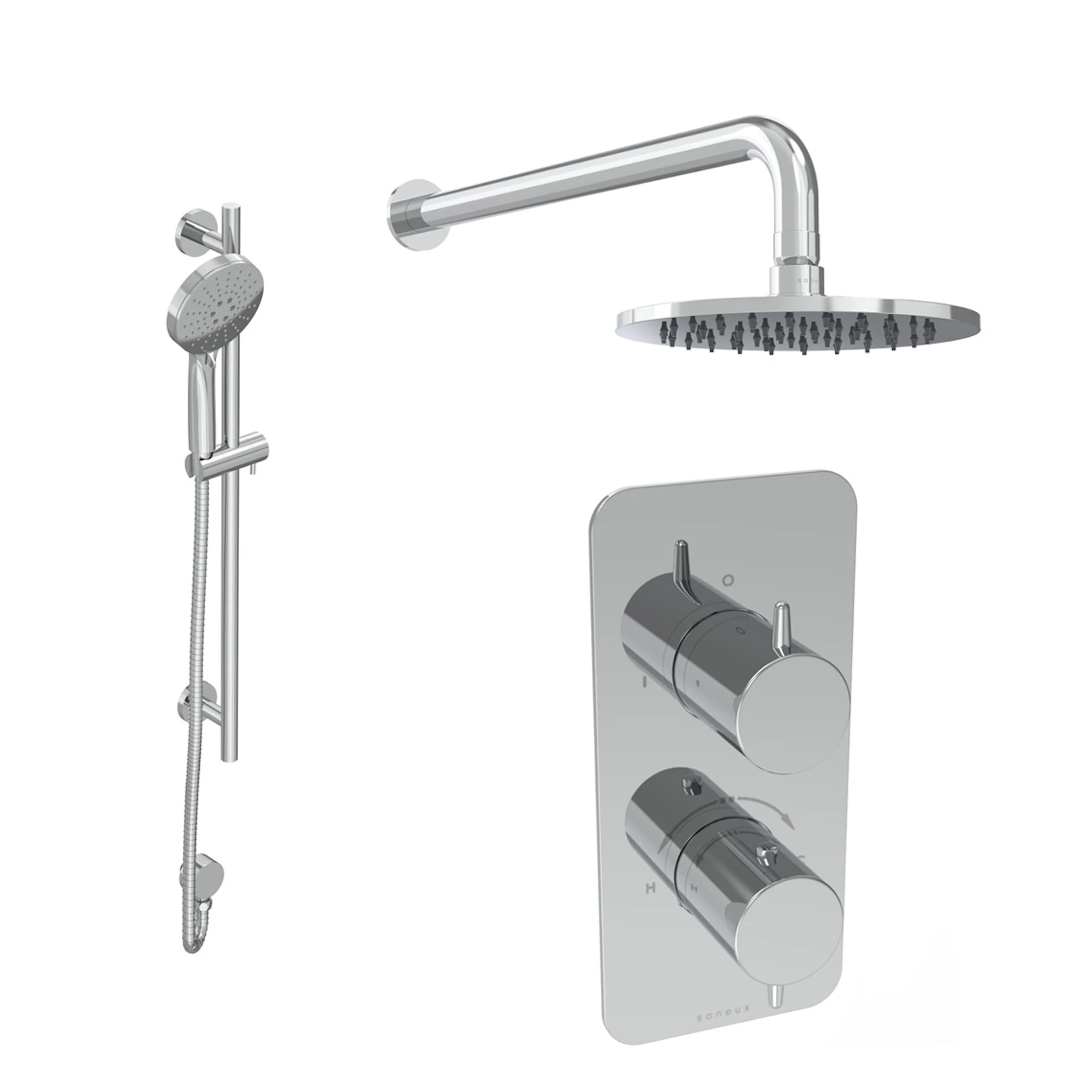 Saneux Eden 2 Way Shower Kit - W/ 3 Function Handset & Slider Rail & Shower Head - Chrome