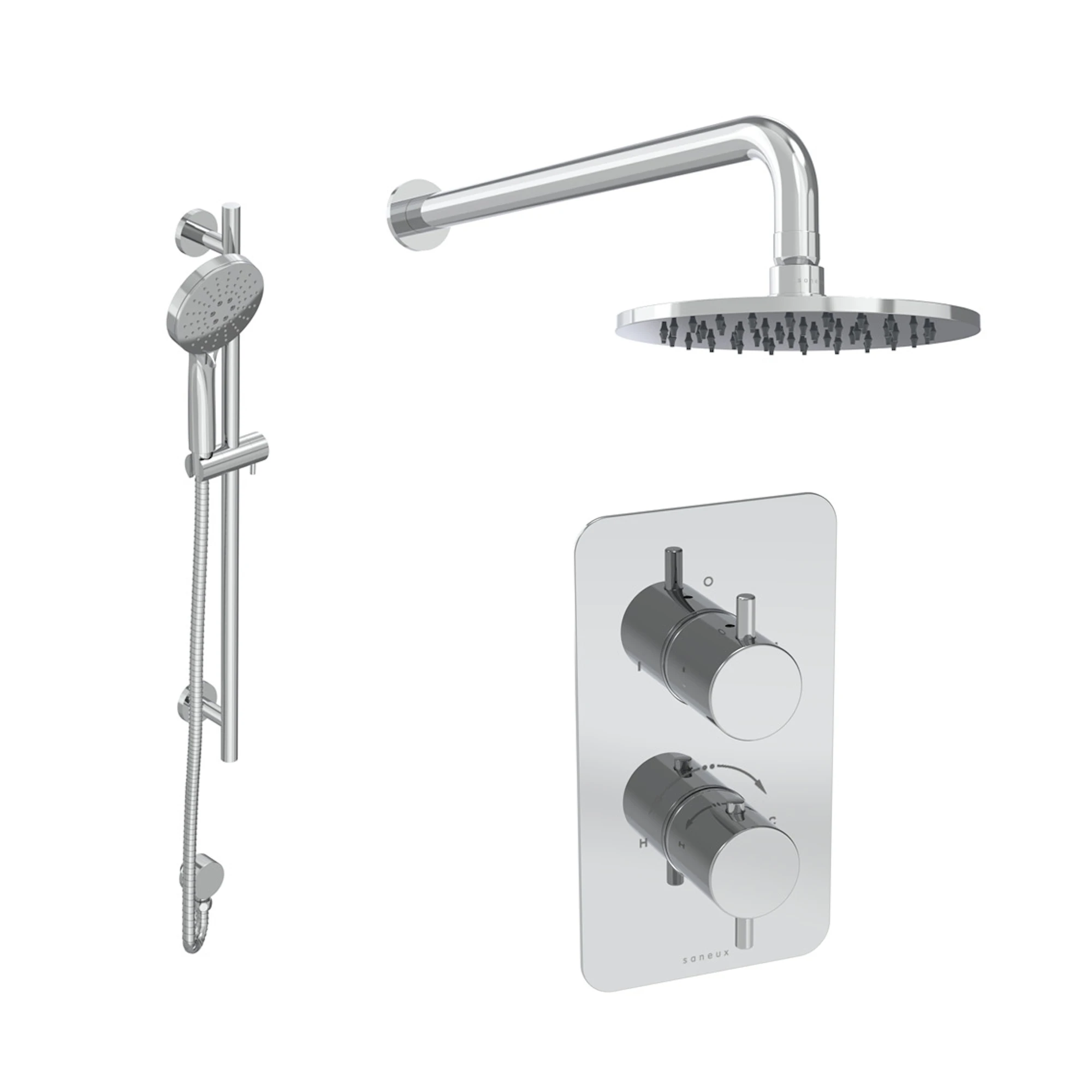 Saneux Cos 2 Way Shower Kit - W/ 3 Function Handset & Slider Rail & Shower Head - Chrome