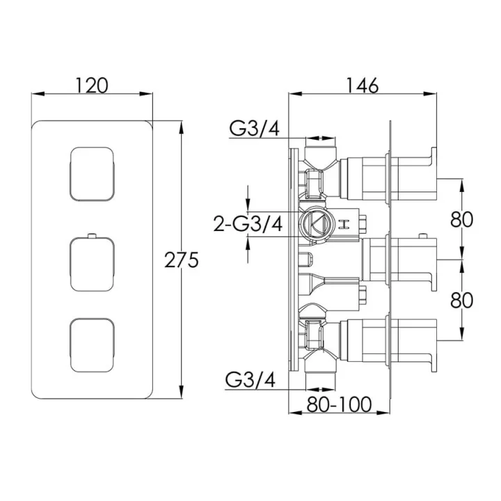 Just Taps Hix Thermostatic Concealed 2 Outlet Shower Valve detail view - Image 2