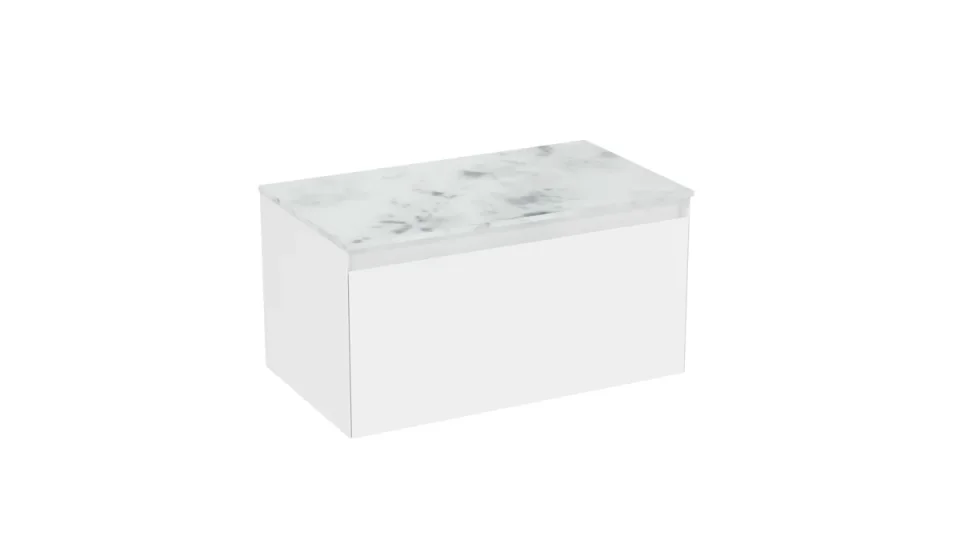 Saneux Uni 80cm 1 Drawer Wall Mounted Unit - Matte White detail view - Image 2