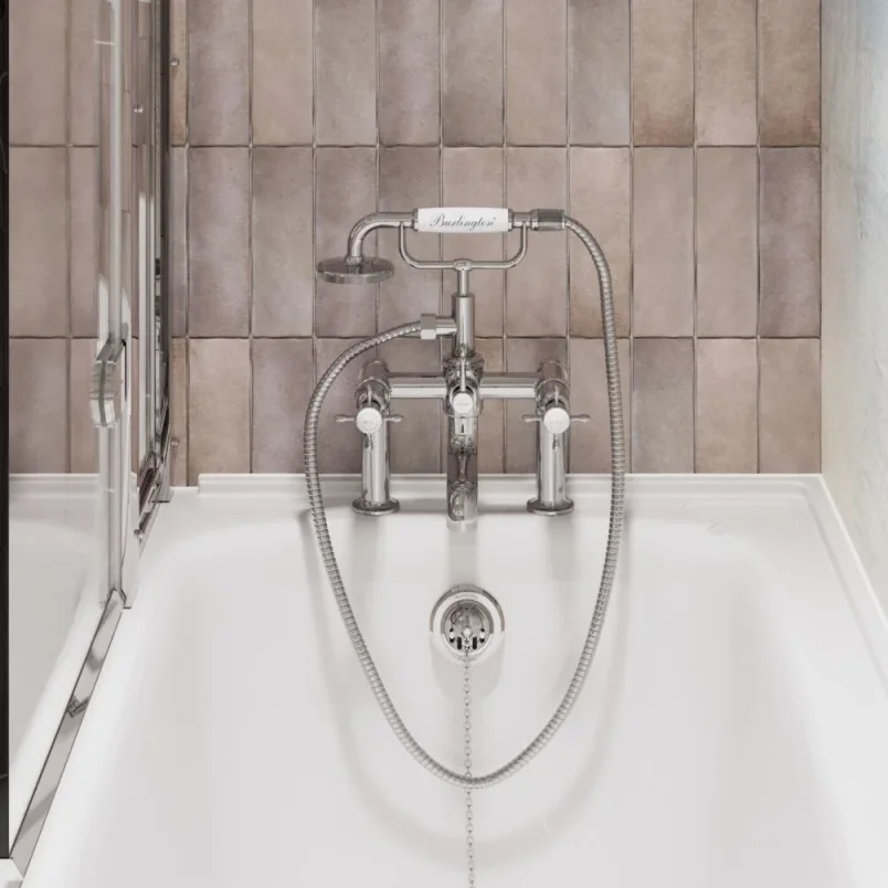 Burlington Guild Bath Shower Mixer Deck Mounted Chrome detail view - Image 2