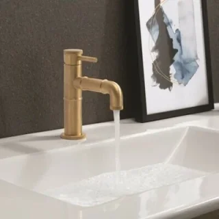 Crosswater 3ONE6 Lever Basin Side Deck Mixer 2 Handle Stainless Brushed Brass Effect detail view - Image 2