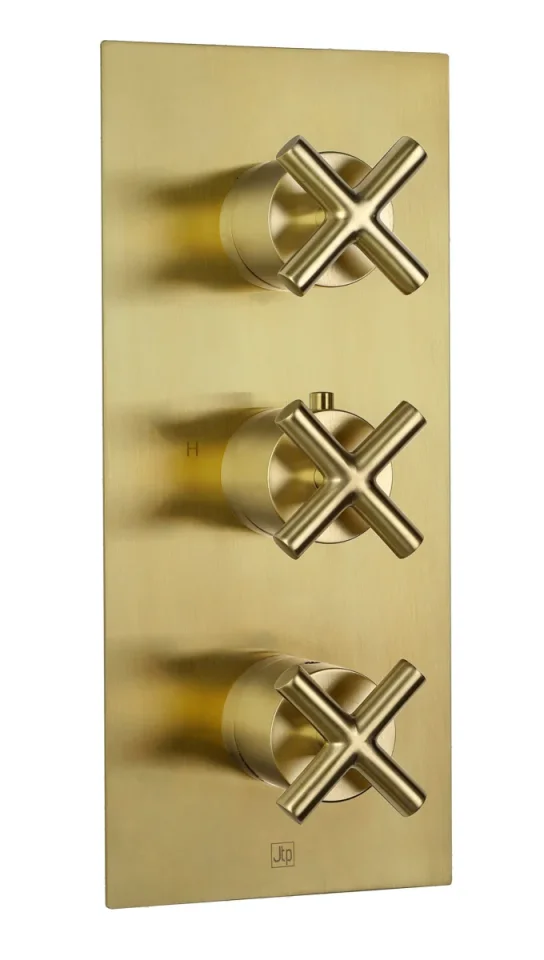 Just Taps Solex Thermostatic Concealed 2 Outlet Shower Valve Vertical Brushed Brass product image - Image 1