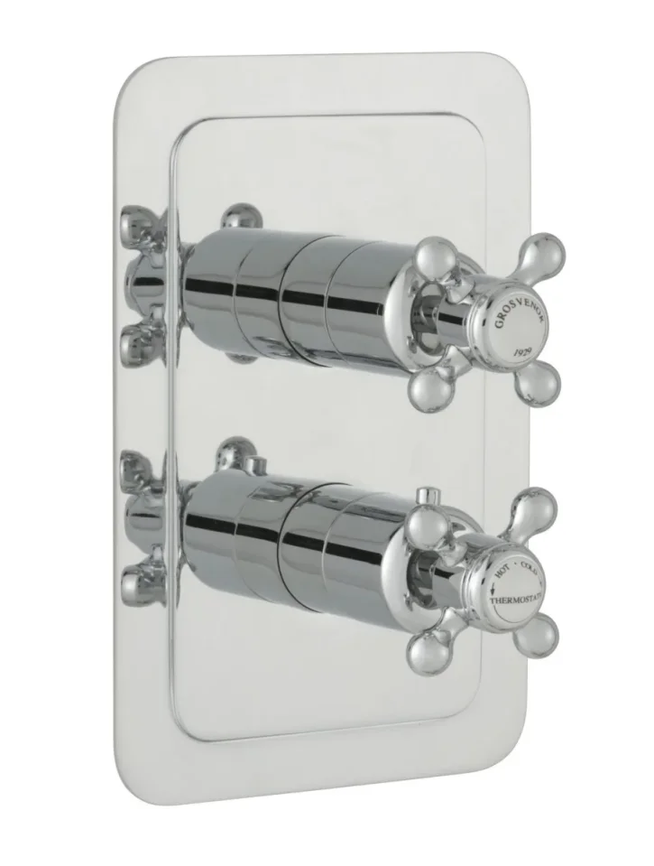 Just Taps Grosvenor Cross Concealed Thermostatic 1 Outlet Valve Chrome detail view - Image 2