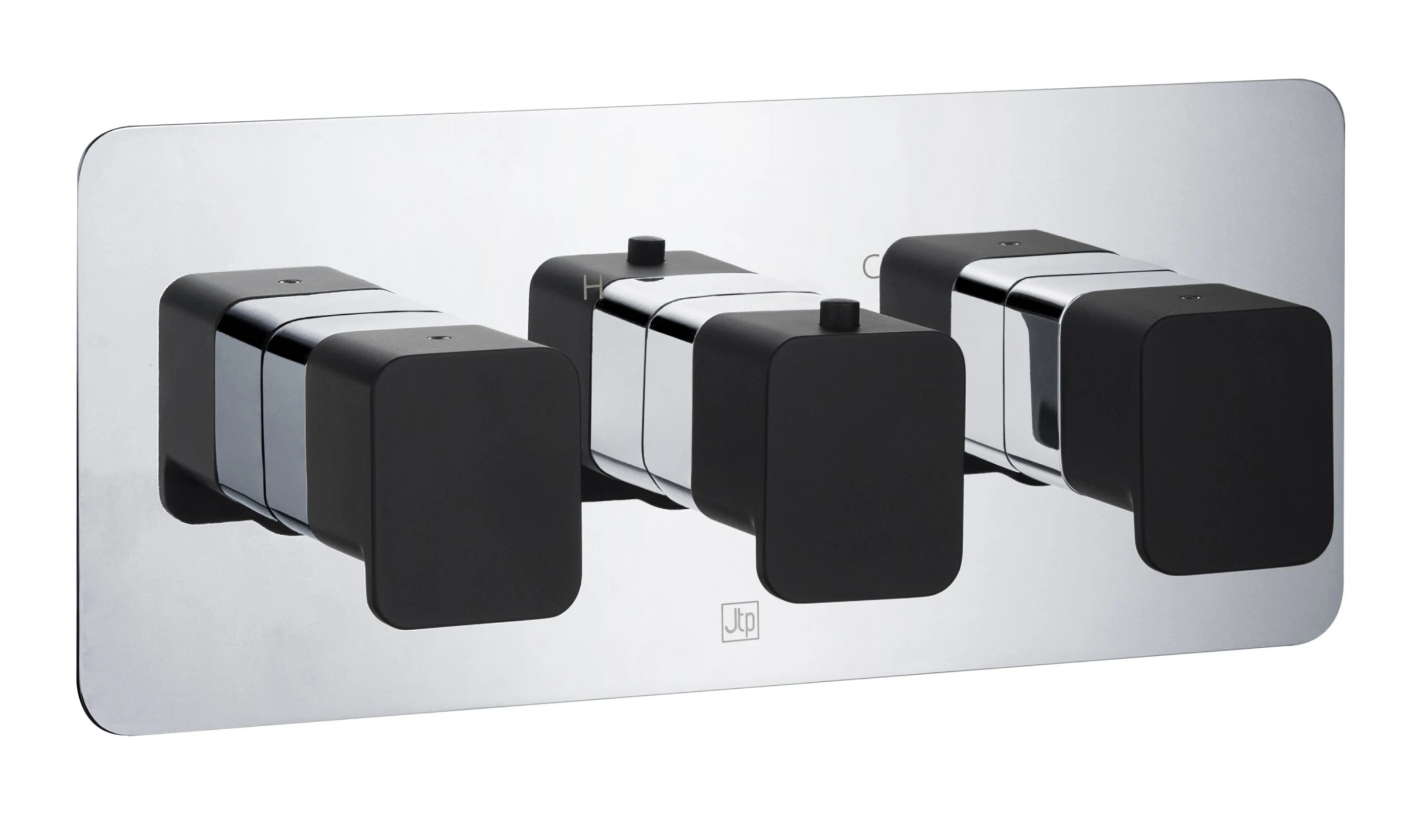 Just Taps Axel Thermo Concealed 3 Outlet Shower Valve Matt Black Handle Chrome