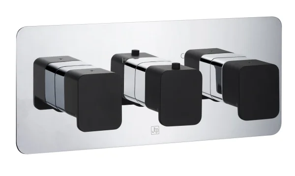 Just Taps Axel Thermo Concealed 3 Outlet Shower Valve Matt Black Handle Chrome