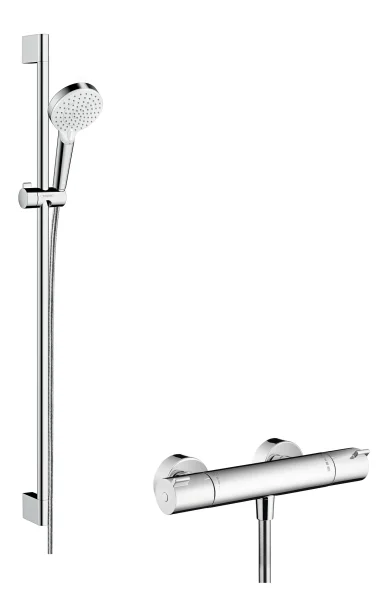 Hansgrohe Crometta Shower System 100 Vario With Ecostat 1001 Cl Thermostatic Mixer And Shower Rail 90 Cm