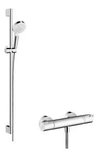Hansgrohe Crometta Shower System 100 Vario With Ecostat 1001 Cl Thermostatic Mixer And Shower Rail 90 Cm