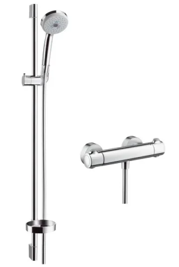 Hansgrohe Croma 100 Shower System Multi With Ecostat Comfort Thermostatic Mixer And Shower Rail 90 Cm Chrome detail view - Image 2