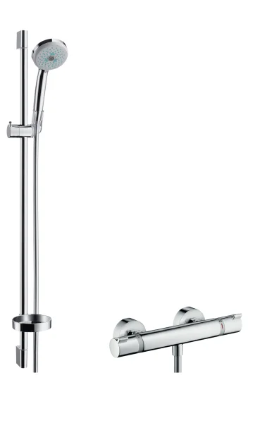 Hansgrohe Croma 100 Shower System Multi With Ecostat Comfort Thermostatic Mixer And Shower Rail 90 Cm Chrome