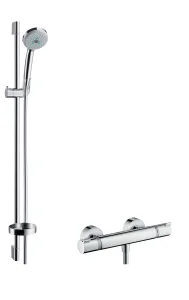 Hansgrohe Croma 100 Shower System Multi With Ecostat Comfort Thermostatic Mixer And Shower Rail 90 Cm Chrome
