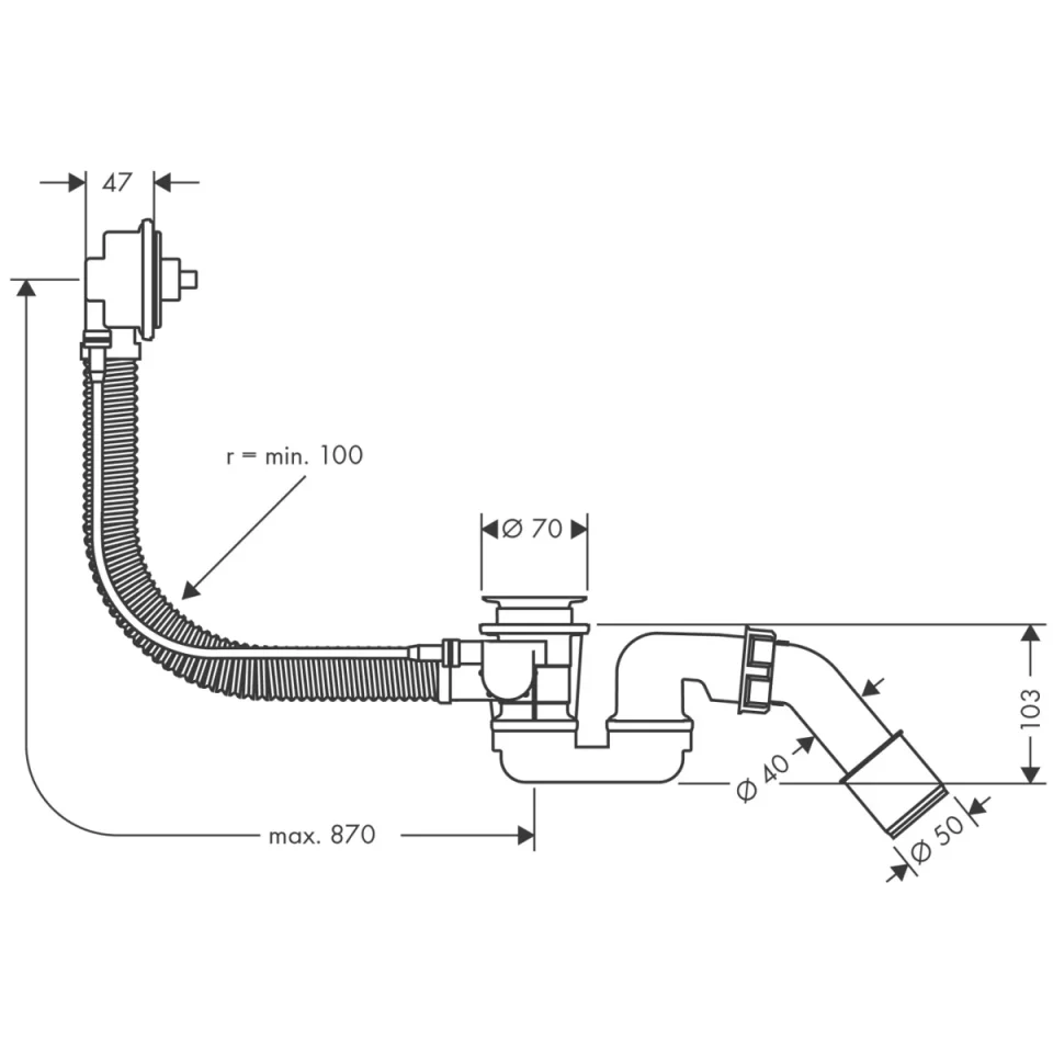 Hansgrohe Flexaplus Basic Set For Waste And Overflow Set For Large Bathtubs detail view - Image 2