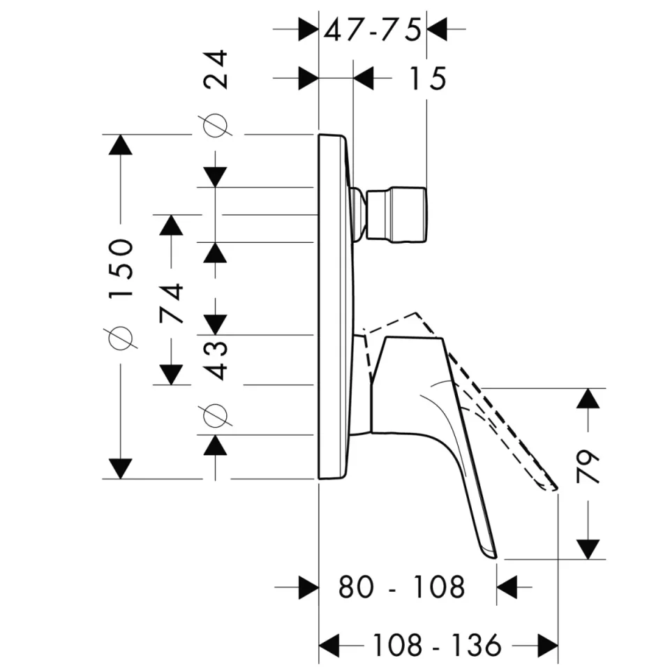 Hansgrohe Focus Single Lever Manual Bath Mixer For Concealed Installation Chrome detail view - Image 3