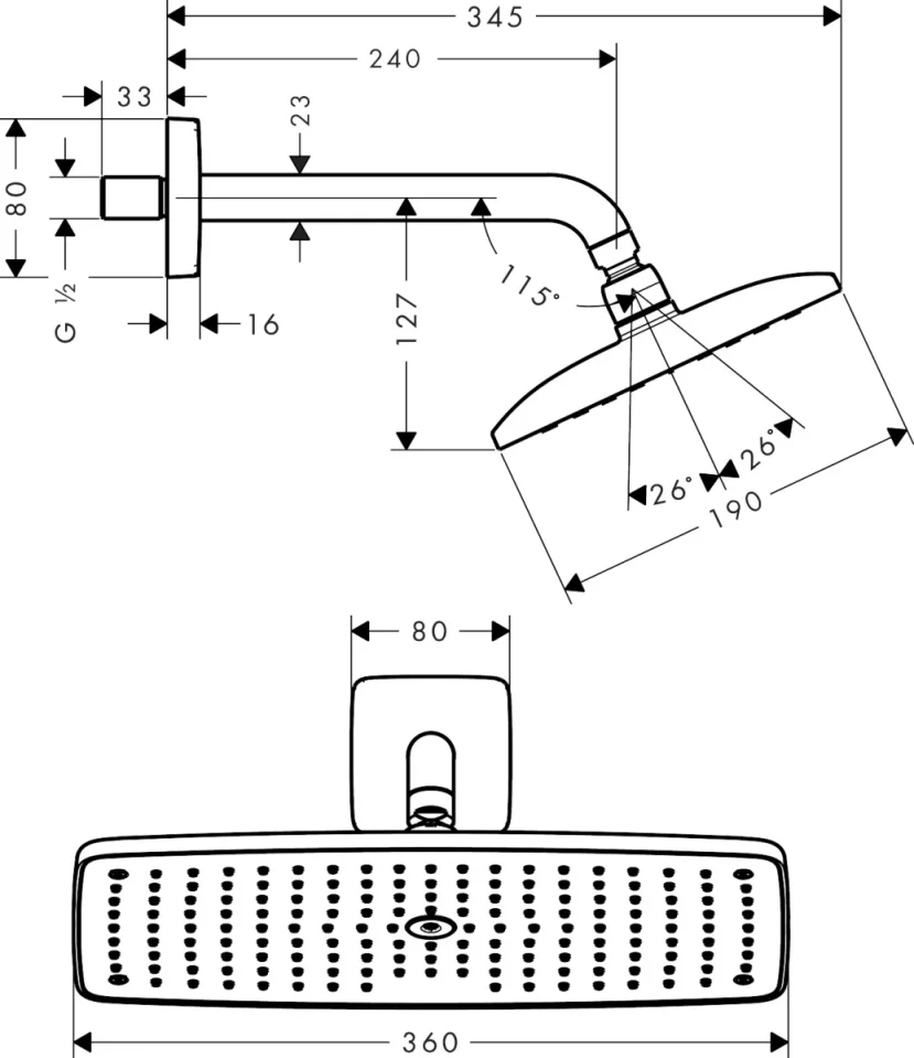 Hansgrohe Raindance E Overhead Shower 360 1jet With Shower Arm 24 Cm Stainless Steel Optic detail view - Image 2