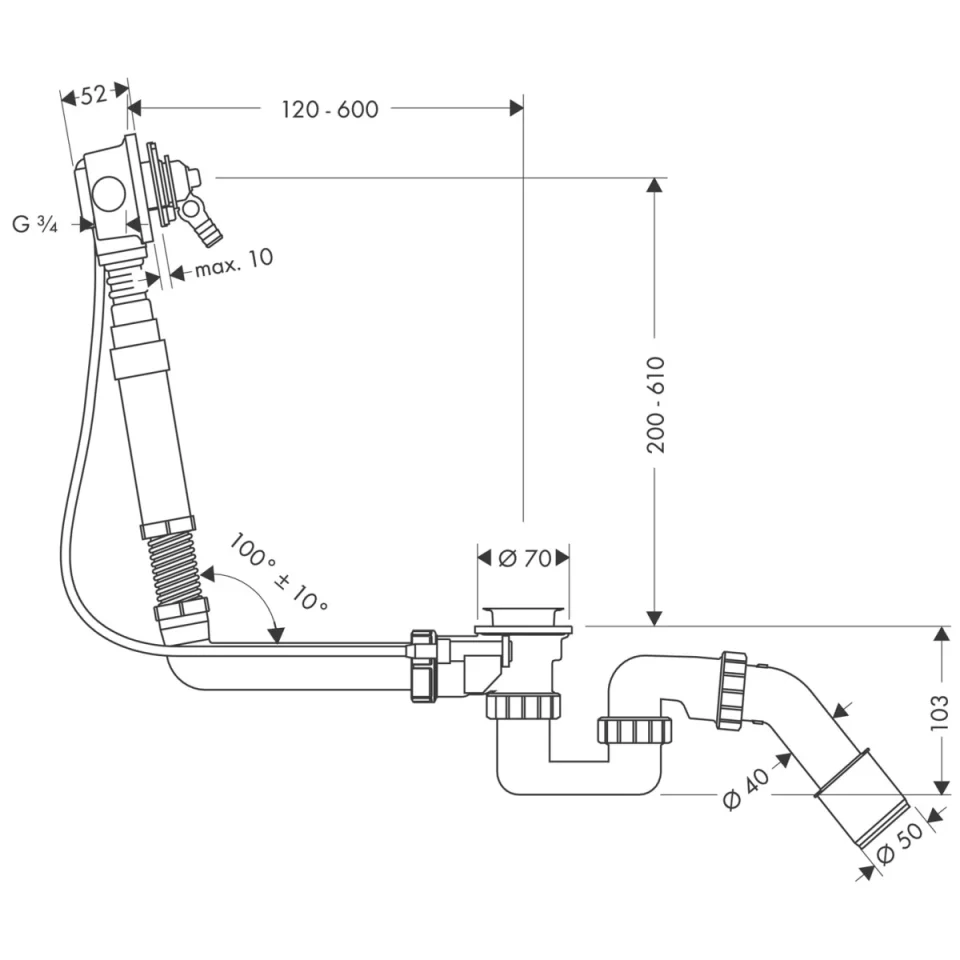 Hansgrohe Exafill Basic Set For Bath Filler With Waste And Overflow Set For Large Bathtubs detail view - Image 3