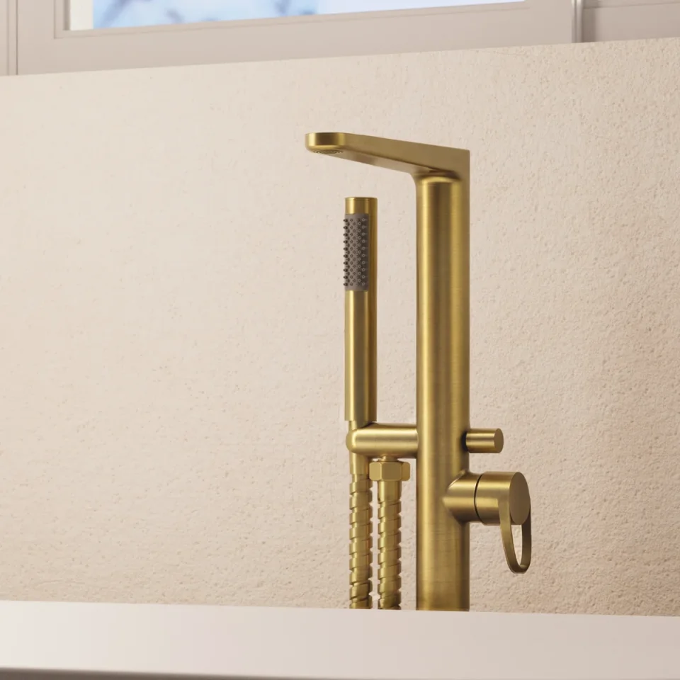 Crosswater Lazo Bath Shower Mixer Brushed Brass detail view - Image 2
