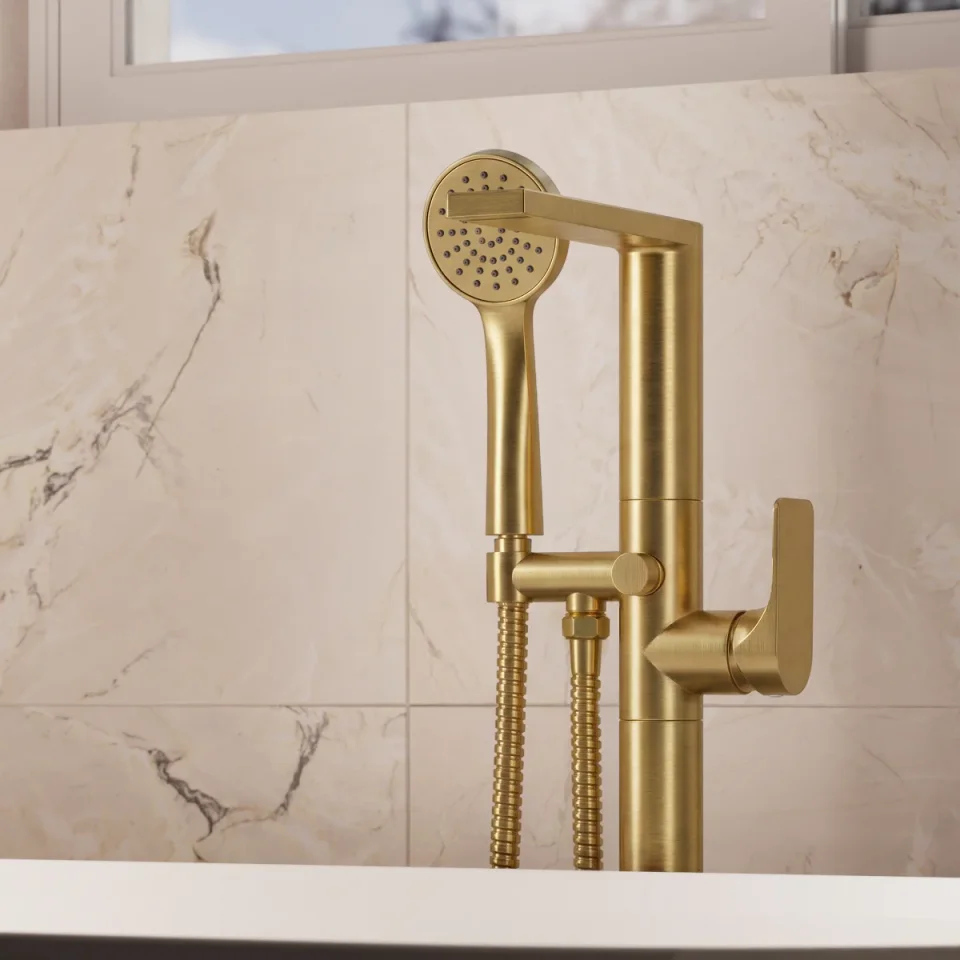 Crosswater Fuse Bath Shower Mixer Floor Standing Brushed Brass detail view - Image 3