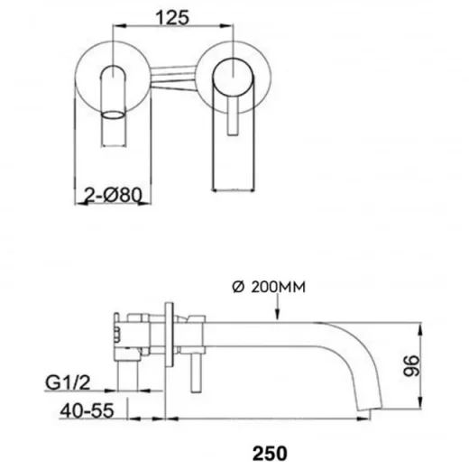 Vos Single Lever Wall Mounted Basin Mixer with Slim Spout Matt Black detail view - Image 2