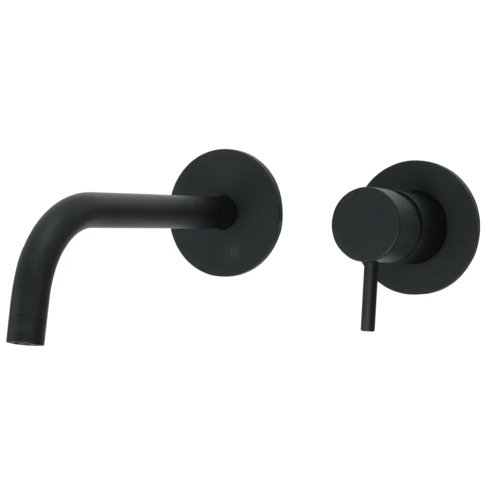 Vos Single Lever Wall Mounted Basin Mixer with Slim Spout Matt Black detail view - Image 3