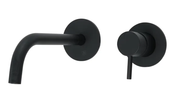 Vos Single Lever Wall Mounted Basin Mixer with Slim Spout Matt Black