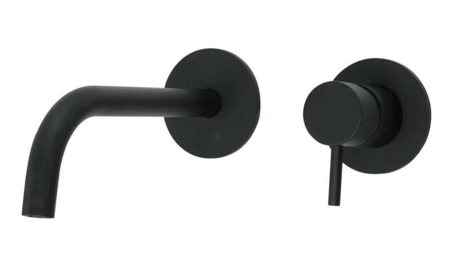 Vos Single Lever Wall Mounted Basin Mixer with Slim Spout Matt Black product image - Image 1