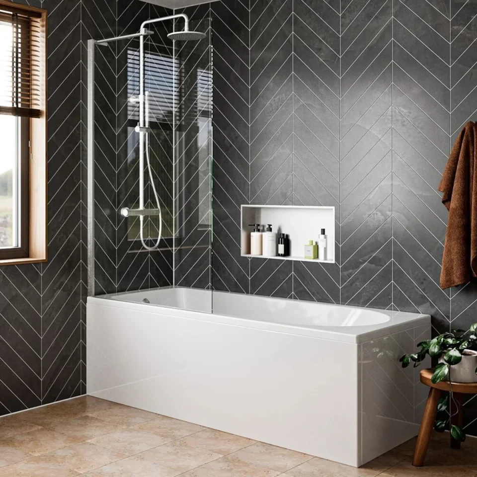 Crosswater Clear 6 Fixed Bath Screen 900 Brushed Nickel product image - Image 1